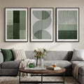 Large Framed Green Abstract Wall Art for Living Room, 3 Piece Modern Canvas Prints Paintings Artwork for Walls, Minimalist Sage Green Geometric Pictures Wall Decor for Hallway Dining Bedroom 24x36 In