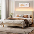 Bestier Queen Bed Frame with Headboard,Platform Queen Size Bed Frame with LED Lighting,Bed Frame Wooden Slats Support,No Box Spring Needed,Never Squeaks, Easy Assembly,Beige