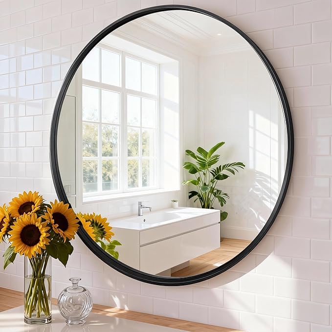 NEWBULIG Bathroom Mirror, Wall Mirror with Aluminum Alloy Thin Frame, Bathroom Mirrors for Over Sink, Bedroom, Living Room, Entryway