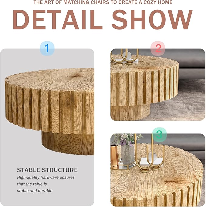 Round Coffee Table for Living Room, 31.5" Circle Wood Center Table with Pedestal for Apartment, Easy Assembly, Natural