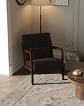 Garvee Mid-Century Modern Accent Chair, Sherpa Upholstery, Solid Wood Armchair with Removable Lumbar Pillow, Sturdy Reading Chair for Living Room, Bedroom, Guest Room, Easy Assembly, Brown