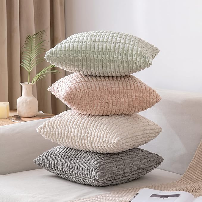 MIULEE Pack of 2 Corduroy Decorative Euro Sham Throw Pillow Covers 26x26 Inch Soft Boho Striped Pillow Covers Modern Farmhouse Home Decor for Sofa Living Room Couch Bed Light Grey