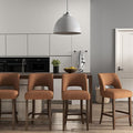 VKNOW Bar Stools Set of 4, 26" Upholstered Counter Height Bar Stools,Modern Counter Stools with Wood Legs for Kitchen Island Dining Room Bar,Orange