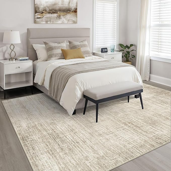 5x7 Area Rugs Living Room: Washable Large Neutral Beige Rug Abstract Soft Modern Stain Resistant Indoor Floor Non-Slip Carpet for Bedroom Nursery Kids Office Playroom Dining Room Under Table Home