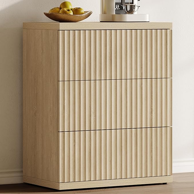 SICOTAS Modern Sideboard Buffet Cabinet, Fluted Credenza Storage Cabinet with 3 Larger Drawers, Mid Century Media Console Coffee Bar Table for Dining Room Hallway Kitchen, Coastal Oak