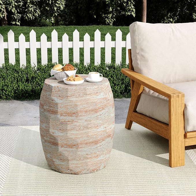 KEVINSPACE Small Side Coffee Table Outdoor MGO Round End Living Room Accent Sofa Bedside Couch Table Bedroom Apartment Indoor 15.25" W x18.25 H Beige Concrete