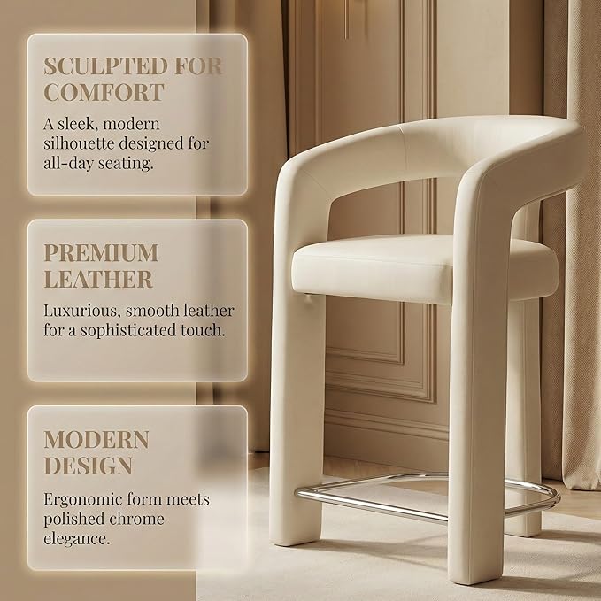 HNY 26 Inch Modern Tall Barrel Bar Stool, Velvet Upholstered Barstools with Open Back, Counter Height Bar Stool Chair with Armrest for Kitchen Island, White