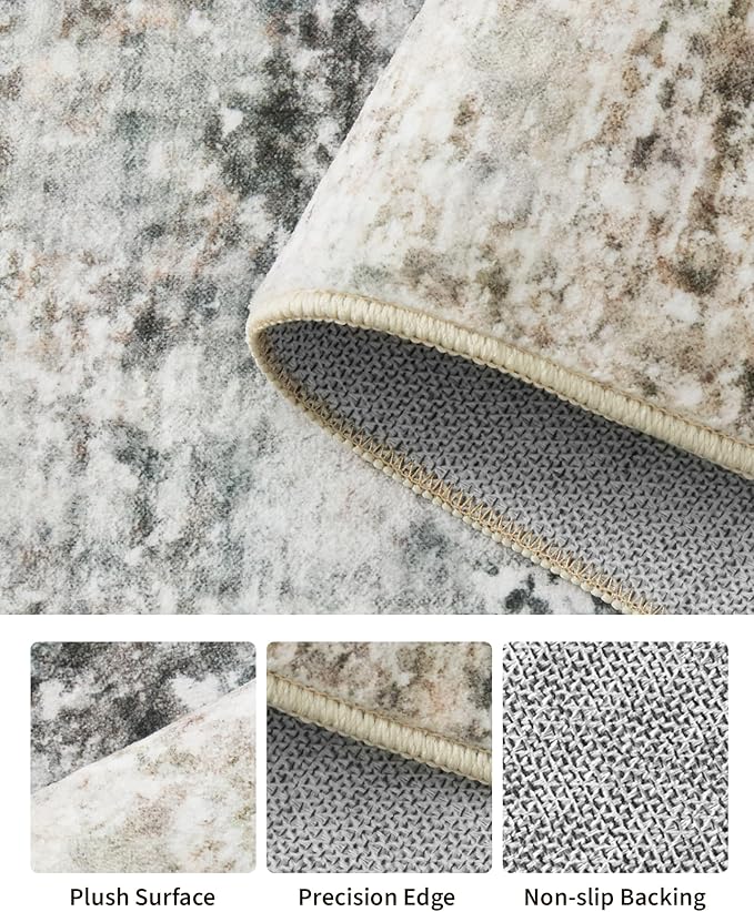 Art&Tuft 9x12 Area Rug - Abstract Large Area Rugs with Anti-Slip Backing, Stain Resistant Area Rugs 9x12 Living Room, Foldable Machine Washable Area Rug(9'x12', Grey/Rust)