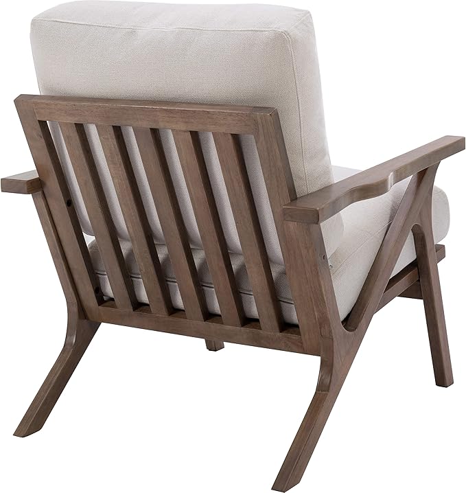 chairus Mid-Century Modern White Linen Accent Chair, Comfy Upholstered Lounge Armchair with Removable Cushions & Solid Wood Frame, Fabric Reading Chair for Living Room Bedroom Office