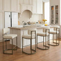26" H Counter Height Bar Stools Set of 4, Modern Linen Fabric Upholstered Barstools with Backrest for Kitchen Island, Gold Metal Frames, Linen