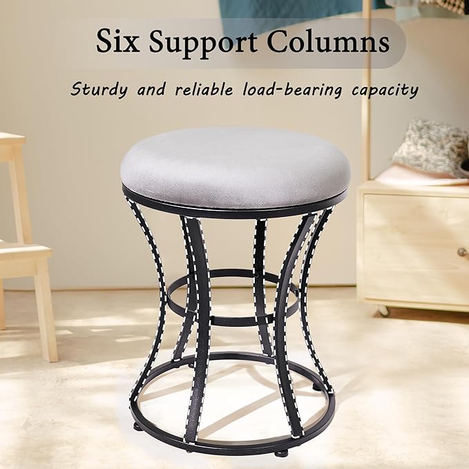 Vanity Stool, Grey Stools for Makeup Room, Round Ottoman Foot Stool, Velvet Footrest Vanity Chair for Bathroom, Bedroom, Living Room Furniture, Entryway, Offices