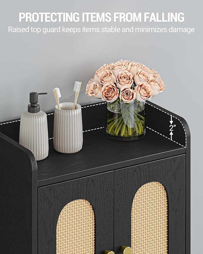 Hzuaneri Bathroom Cabinet, Small Storage Cabinet with 4 Doors, Bathroom Organizers and Storage Cabinets with Adjustable Feet, Cabinets Freestanding for Living Room, Kitchen, 7.1"D x 14.6"W x 32.7"H
