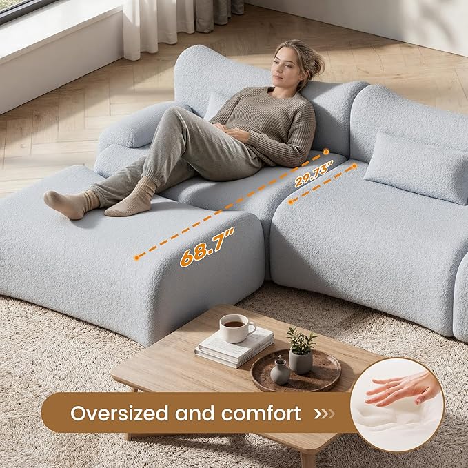 Cloud Couch Sectional, L Shaped Boneless Couches for Living Room - Oversized Modular Sofa with Deep Seats, Modern Couches with Movable Ottoman,Dark Gray