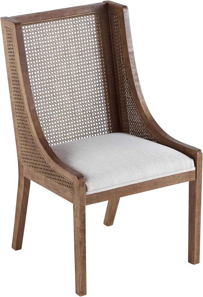 Christopher Knight Home Yone Dining Chairs Set of 2, Modern Dining Chair with Fabric Upholstery, Rubberwood Frame Kitchen Chairs with Cane Webbing, Extra Seat for Dining Room, Beige + Brown