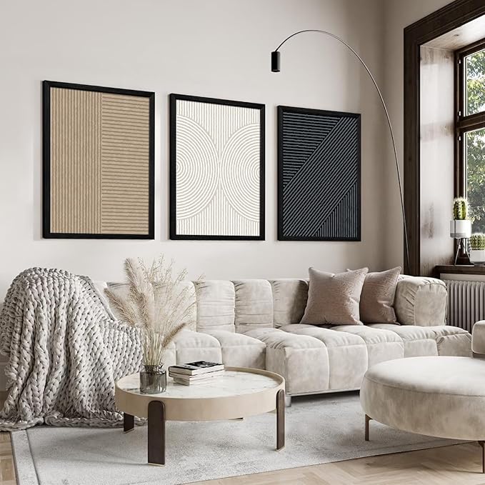 Modern Abstract Pictures Wall Art Boho Neutral Canvas Wall Art Minimalist Line Wall Decor Beige Black Brown Artwork Abstract Modern Painting Prints for Living Room Bedroom 12x16x3 Inch Wood Framed