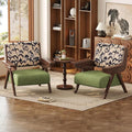Accent Chair Mid Century Modern Chair, Velvet Upholstered Lounge Arm Chair with Solid Wood, Cozy Reading Chair for Living Room, Bedroom, Balcony (Feather Print, Set of 2)