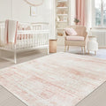 Srugn Washable Rugs 5x7 Area Rugs for Living Room,Bedroom,Dining Room- Ultra Soft Faux Wool Nursery Rug for Baby Girl,Neutral Light Pink Low Pile Vintage Carpets for Dorm Kids Playroom,Non Slip