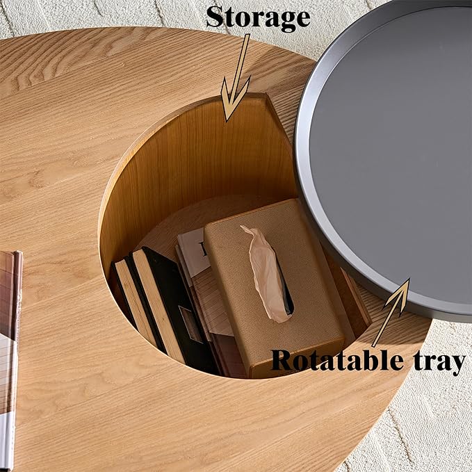 47.24” Oval Coffee Table, Modern Center Table with Storage & Removable Tray, Dinning Table, MDF Side Table for Living Room, Apartment, Small Space, Office.(Natural)