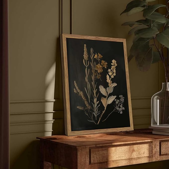 Framed Dark Botanical Wall Art Set of 3, Black Moody Floral Wall Decor Paintings, Dark Academia Decor, Vintage Flower Artwork Prints Pictures for Living Room Bedroom Bathroom 12x16 Inch