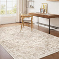 4x5 Washable Neutral Area Rug Beige Vintage Entryway Office Carpet Non-Slip Soft Low Pile Farmhouse Indoor Throw Rug for Living Room Bathroom Dining Room