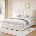 DICTAC Boucle Full Size Bed Frame with Headboard, Modern Upholstered Platform Bed Frame Full with Rounded Corners, Soft Cloud beds, Wood Slats Support, No Box Spring Needed, Easy Assembly, Cream