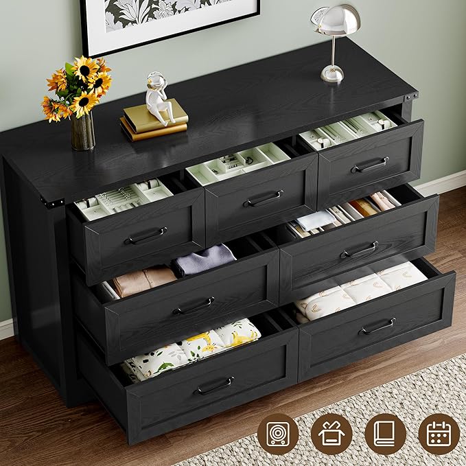 BORNOON 7-Drawer Dresser for Bedroom, Modern Wooden Chest of Drawers with Metal Handles, Anti-Tipping Design, Sturdy and Stable Storage Organizer for Living Room, Entryway, Home Office
