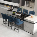 VKNOW Bar Stools Set of 6, Modern Counter Height Bar Stools, 26" Upholstered Counter Stools with Black Wood Legs for Kitchen Island Dining Room Bar, Blue-Black Legs