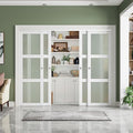 SMARTSTANDARD Sliding Closet Door 96x80(Double 48") Inch, Bypass Frosted Glass 3-Lite,Hardware Kit with Handles Included, Preassembled MDF with PVC Panels for Easy Install, White