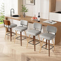 Swivel Bar Stools Set of 4, 26" Upholstered Faux Leather Counter Height Barstools with Walnut Back & Bentwood Legs, Mid Century Modern Bar Chairs Island Stools for Kitchen Counter, Light Grey