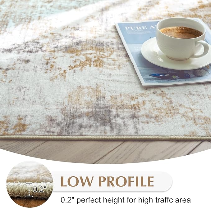 Fmfunctex 9x12 Washable Abstract Area Rug Brown Grey Neutral Modern Large Non Slip Carpet for Living Room Bedroom Soft Low Pile Indoor Mat Accent Throw Rug for Dining Kitchen Office Nursery, Grey Gold
