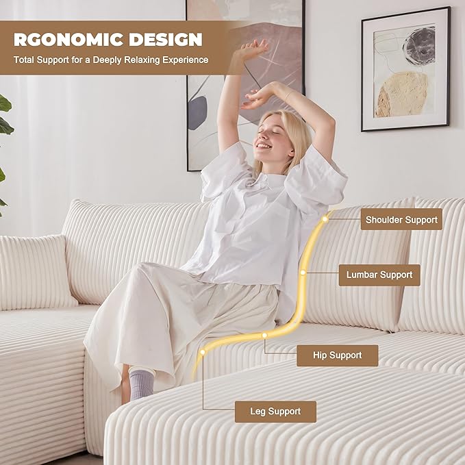 Weture 108” Modular Sectional Couches, Modern Modular U-Shape Sofa with Chaise, Cloud Sectional Couch with Deep Seat, Upholstered Boneless Sofa for Living Room (Corduroy, Beige)