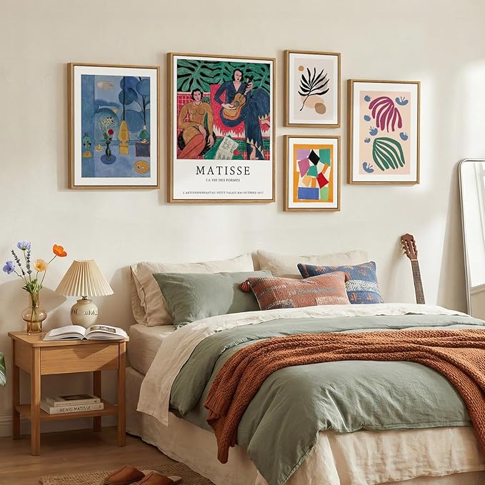 Large Framed Matisse Abstract Wall Art, 5 Piece Modern Geometric Canvas Prints Set, Contemporary Paintings Wall Decor for Living Room, Bedroom, Hallway, Home Office