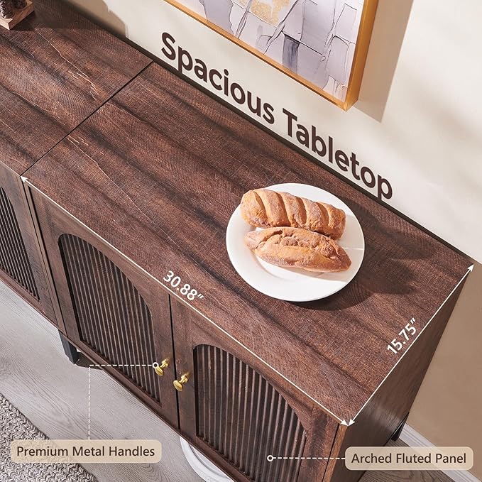 IFGET Modern Buffet Cabinet with Storage, 123.5" W Fluted Arched Sideboard Cabinet w/Adjustable Shelves, Wooden Modular Coffee Bar for Dining Room, Kitchen, Living Room, Entryway, Brown