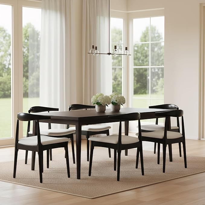ROCITY Black Dining Chairs Set of 4 Wood Kitchen Chairs with Linen Fabric Cushion and Barrel Backs Mid Century Modern Dining Room Chairs