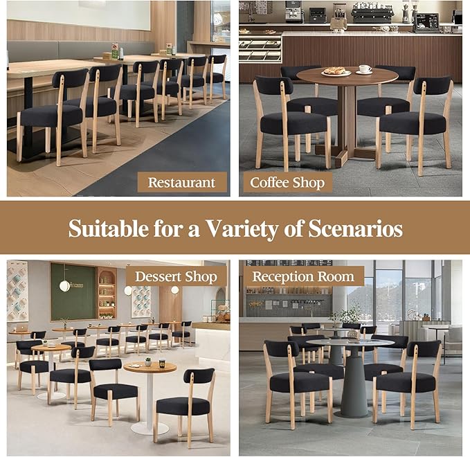 ZJhome Dining Chairs Set of 4, Mid-Century Modern Wooden Kitchen Chairs with Linen Upholstery - Low-Back Woven Design for Kitchen & Dining Room,Black Fabric