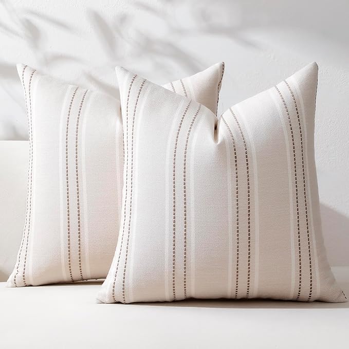 Hckot Throw Pillow Covers 18x18 Set of 2 Taupe Pillow Covers Farmhouse Decorative Pillows Textured Linen Square Cushion Covers for Sofa Couch Bed Living Room Decor(Taupe)
