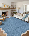 GarveeHome Scalloped Washable Area Rugs 9 x 12 Rug for Living Room Modern Non Slip Throw Rugs Blue Rug Large Bedroom Rugs Low Pile Stain Resistant Carpet for Dining Room Nursery 9 ft x12 ft Blue