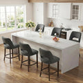 VKNOW 26" Bar Stools Set of 6, Faux Leather Counter Height Bar Stools with Backrest and Rubberwood Legs, Upholstered Barstools for Kitchen Island, Bar and Dining Room, Black