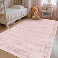 5x7 Pink Rug for Nursery, Thin Washable Rugs for Kids Room Playroom, Distressed Aesthetic Area Rugs for Bedroom Girls Dorm Romantic, Non Slip Carpet Rug for Living Room Dining Room Home Office