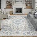 10x12 Neutral Area Rug Blue Vintage Living Room Bedroom Washable Carpet Non-Slip Soft Low Pile Farmhouse Indoor Large Throw Rug for Dining Room Office
