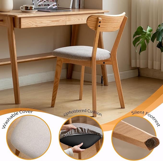 Modern Solid Wood Dining Chair Set of 2, Kitchen Dining Room Chair with Upholstered Cushion and Seat Cover for Dining Room, Kitchen