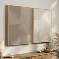 Large 3D Textured Framed Neutral Abstract Wall Art Set, 2 Piece Modern Minimalist Paintings Artwork for Walls, Beige Brown Geometric Line Pictures for Living Room Bedroom Hallway Wall Decor 24x36 In
