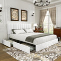 VECELO Queen Size Upholstered Bed Frame with 4 Drawers and Headboard, Velvet Platform Storage Bedframe, Wooden Slats Support, No Box Spring Needed,White