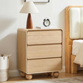 AVZEAR Wooden Night Stand wth 3 Drawer Dresser Mid Century Modern End Table Chest of Drawers, Solid Wood Legs & Curved Profile Design, Farmhouse Side Table for Living Room, Natural