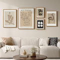 Large Framed Matisse Abstract Wall Art Set of 5, Neutral Beige Modern Minimalist Geometric and Botanical Canvas Prints for Living Room Bedroom Hallway Home Office