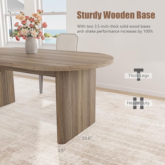 GarveeHome Oval Dining Table for 6-8 People, Long Large Kitchen Table with Thick Sturdy Wooden Base, Farmhouse Dining Room Table for for Kitchen, Living Room, Office (70.87" Long,Rustic Pear)
