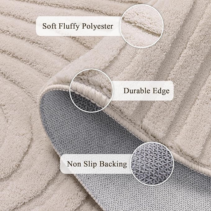 SHACOS Soft Cozy Fluffy Arch Pattern High-Low Pile Runner Rugs 2'x10' Non Slip Washable Scandinavian Minimalist Rug Runner Modern Geometric Carpet for Living Room Bedroom Bathroom Hallway, Beige