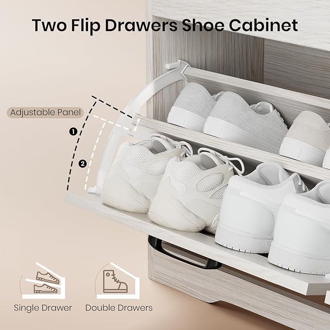 Shoe Storage Bench Cushion, Entryway Bench with Storage, End of Bed Shoe Benches, Small Shoe Rack Benches, Entry Way Shoes Cabinet for Entryway, Bedroom, Living Room, Farmhouse, White