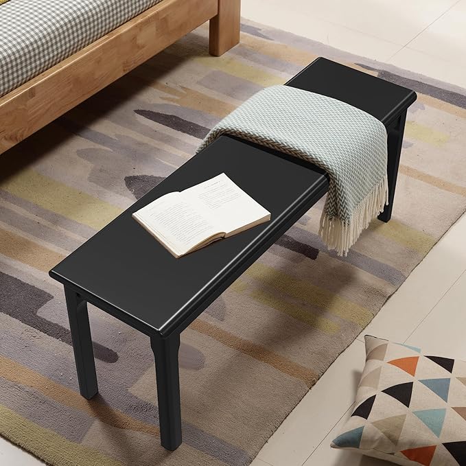 Dining Bench＆Bed End＆Wood＆Entryway Bench Bedroom Seat for Bedroom Living Room Kitchen(Black)