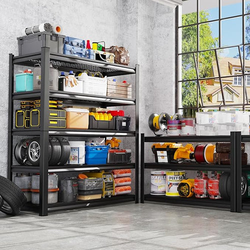 45.6" W Garage Shelving Heavy Duty Storage Shelves, 5-Tier Adjustable Metal Shelving Unit, Utility Garage Organizer Shelf for Basement, Pantry, Kitchen, Warehouse,17.7" D x 45.6" W x 71.2" H